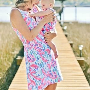 LILLY PULITZER Cosmic Coral Cracked Up Harper Dress Large Shift LOBSTER